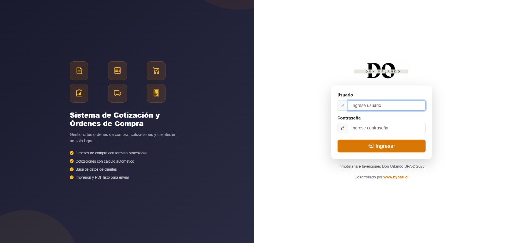 Sistema cotización y órdenes Don Orlando