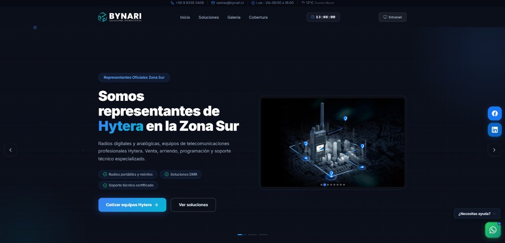 Sitio web BYNARI Soluciones Tecnológicas — representantes Hytera