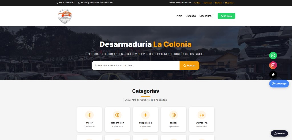 Sitio web Desarmaduría La Colonia